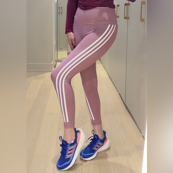 “Pink Adidas High-Rise Training Leggings New, Tight Fit with White Stripes! - Picture 3 of 5